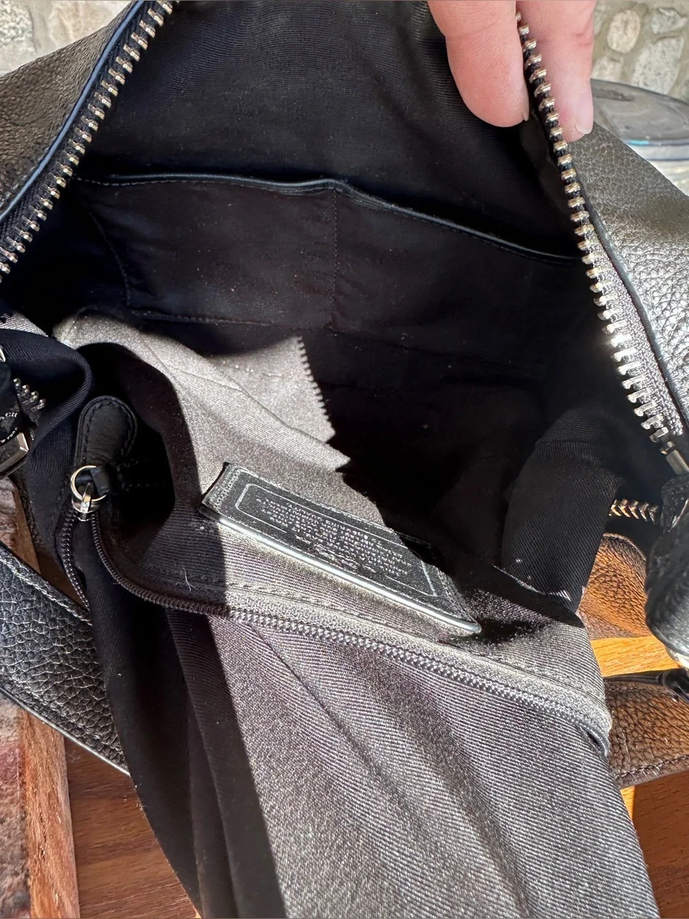 Coach Black Pebbled Leather Shoulder Bag with Silver Hardware